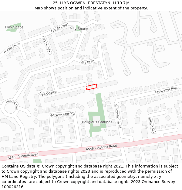 25, LLYS OGWEN, PRESTATYN, LL19 7JA: Location map and indicative extent of plot
