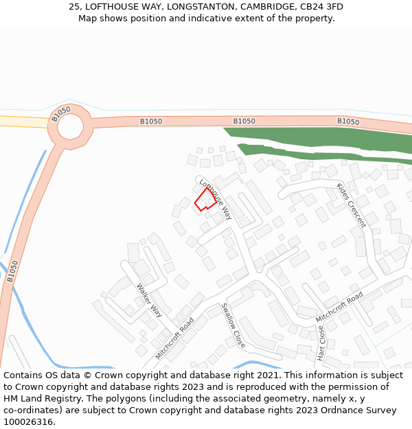 25, LOFTHOUSE WAY, LONGSTANTON, CAMBRIDGE, CB24 3FD: Location map and indicative extent of plot