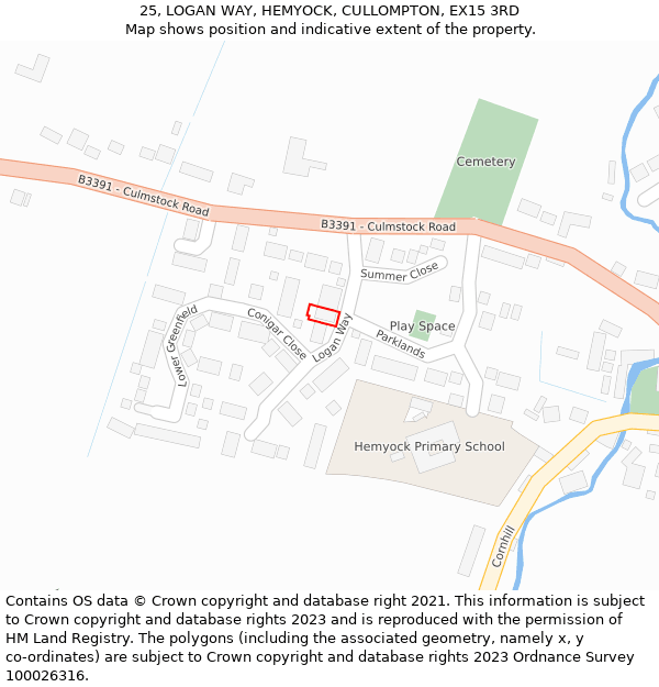 25, LOGAN WAY, HEMYOCK, CULLOMPTON, EX15 3RD: Location map and indicative extent of plot