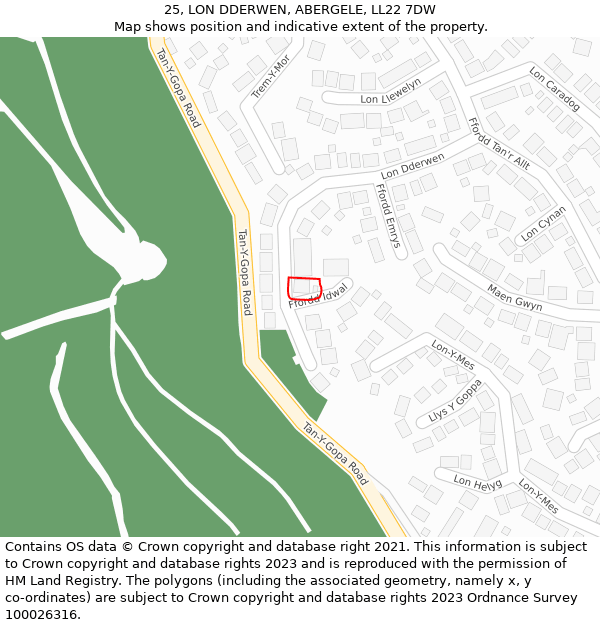 25, LON DDERWEN, ABERGELE, LL22 7DW: Location map and indicative extent of plot