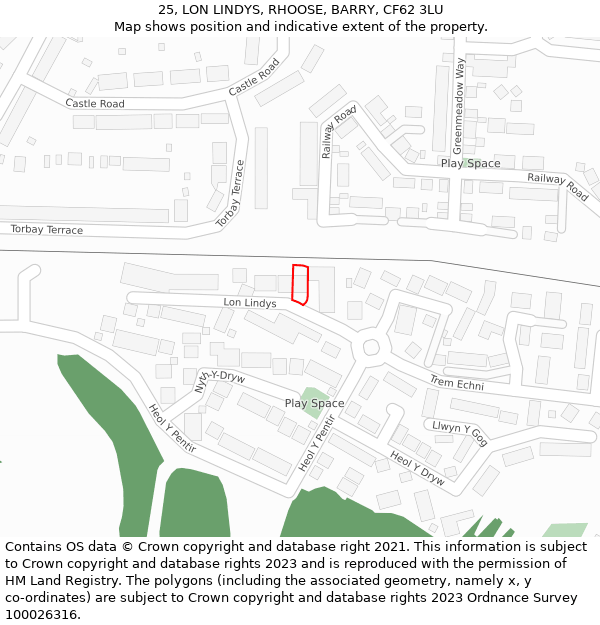 25, LON LINDYS, RHOOSE, BARRY, CF62 3LU: Location map and indicative extent of plot