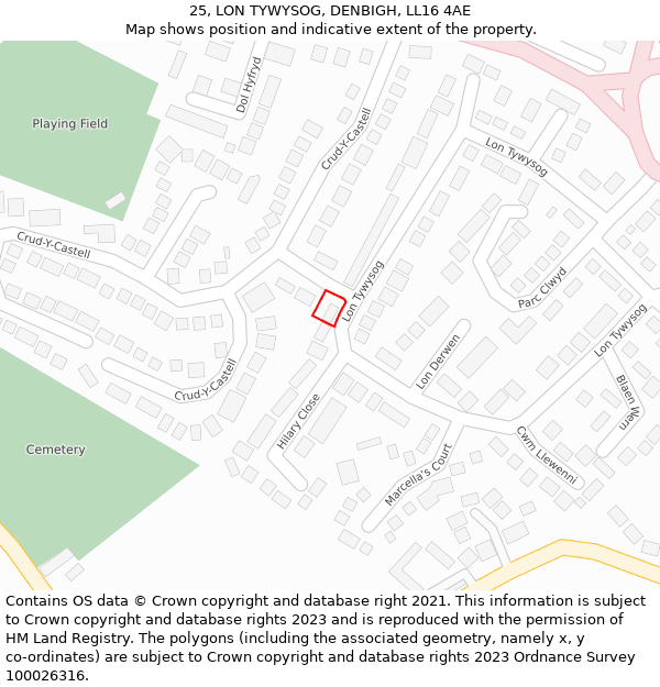 25, LON TYWYSOG, DENBIGH, LL16 4AE: Location map and indicative extent of plot