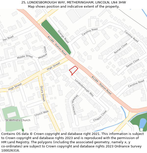 25, LONDESBOROUGH WAY, METHERINGHAM, LINCOLN, LN4 3HW: Location map and indicative extent of plot