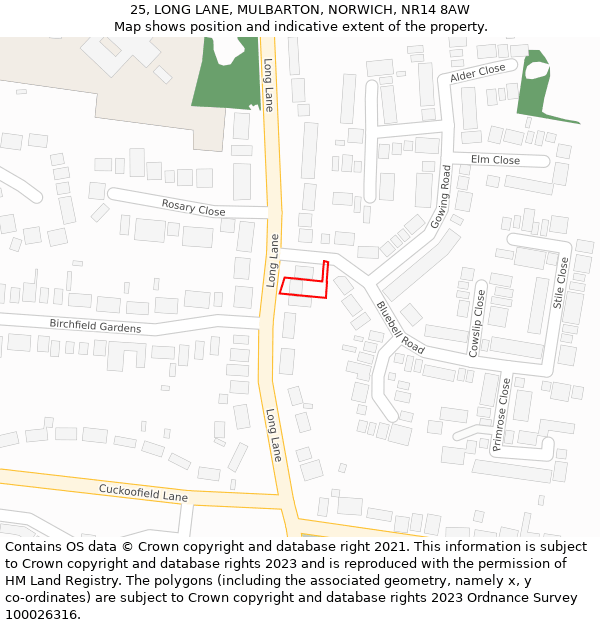 25, LONG LANE, MULBARTON, NORWICH, NR14 8AW: Location map and indicative extent of plot