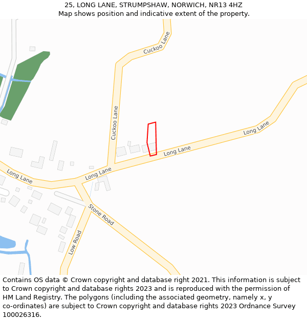 25, LONG LANE, STRUMPSHAW, NORWICH, NR13 4HZ: Location map and indicative extent of plot