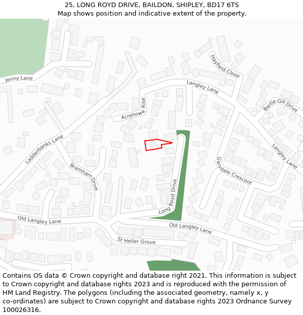 25, LONG ROYD DRIVE, BAILDON, SHIPLEY, BD17 6TS: Location map and indicative extent of plot