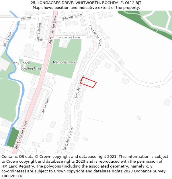 25, LONGACRES DRIVE, WHITWORTH, ROCHDALE, OL12 8JT: Location map and indicative extent of plot