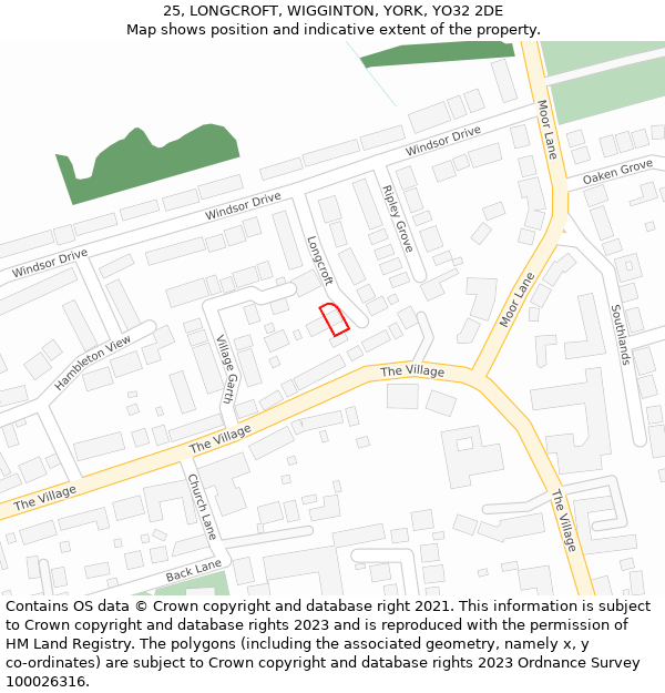 25, LONGCROFT, WIGGINTON, YORK, YO32 2DE: Location map and indicative extent of plot