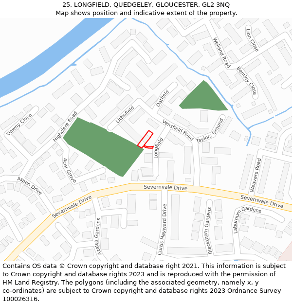 25, LONGFIELD, QUEDGELEY, GLOUCESTER, GL2 3NQ: Location map and indicative extent of plot