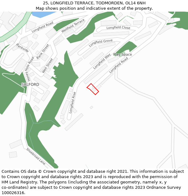 25, LONGFIELD TERRACE, TODMORDEN, OL14 6NH: Location map and indicative extent of plot