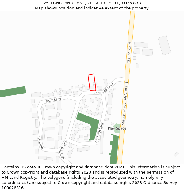 25, LONGLAND LANE, WHIXLEY, YORK, YO26 8BB: Location map and indicative extent of plot