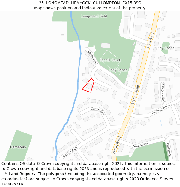 25, LONGMEAD, HEMYOCK, CULLOMPTON, EX15 3SG: Location map and indicative extent of plot