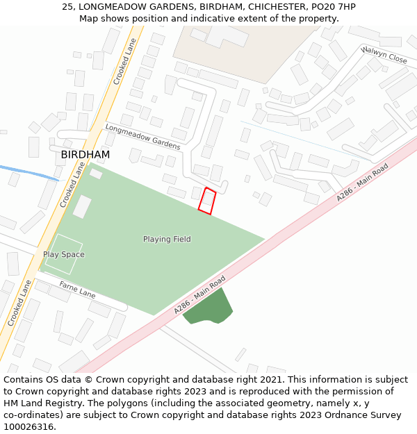 25, LONGMEADOW GARDENS, BIRDHAM, CHICHESTER, PO20 7HP: Location map and indicative extent of plot