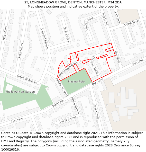 25, LONGMEADOW GROVE, DENTON, MANCHESTER, M34 2DA: Location map and indicative extent of plot