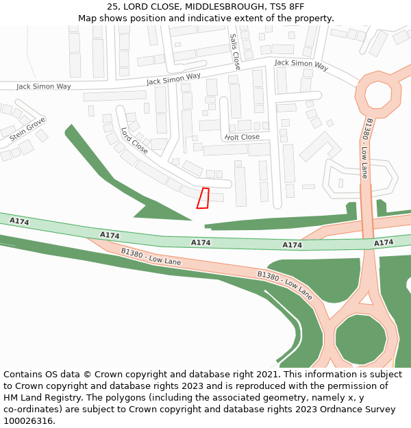 25, LORD CLOSE, MIDDLESBROUGH, TS5 8FF: Location map and indicative extent of plot