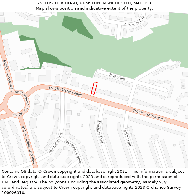 25, LOSTOCK ROAD, URMSTON, MANCHESTER, M41 0SU: Location map and indicative extent of plot