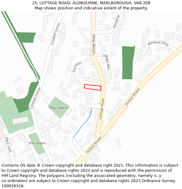 25, LOTTAGE ROAD, ALDBOURNE, MARLBOROUGH, SN8 2EB: Location map and indicative extent of plot