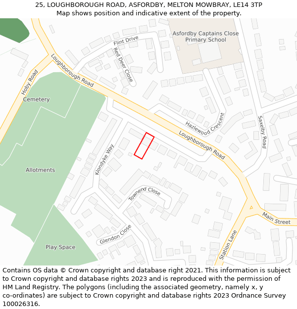25, LOUGHBOROUGH ROAD, ASFORDBY, MELTON MOWBRAY, LE14 3TP: Location map and indicative extent of plot