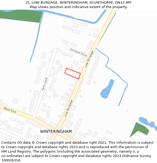 25, LOW BURGAGE, WINTERINGHAM, SCUNTHORPE, DN15 9PF: Location map and indicative extent of plot