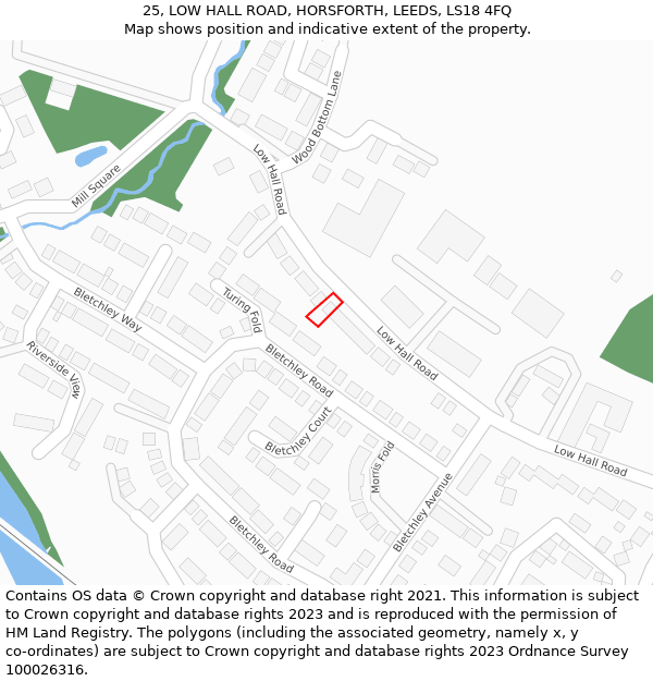 25, LOW HALL ROAD, HORSFORTH, LEEDS, LS18 4FQ: Location map and indicative extent of plot
