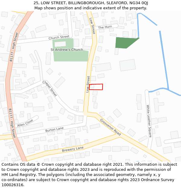 25, LOW STREET, BILLINGBOROUGH, SLEAFORD, NG34 0QJ: Location map and indicative extent of plot