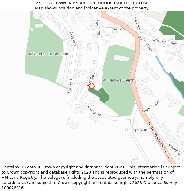 25, LOW TOWN, KIRKBURTON, HUDDERSFIELD, HD8 0SB: Location map and indicative extent of plot