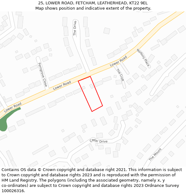 25, LOWER ROAD, FETCHAM, LEATHERHEAD, KT22 9EL: Location map and indicative extent of plot