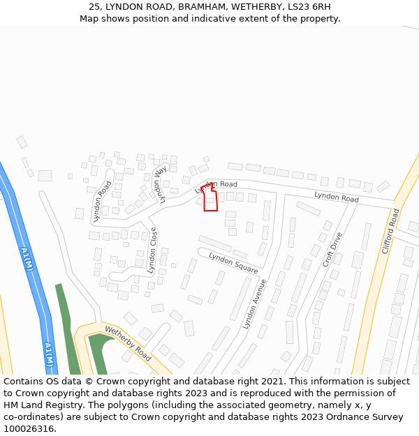 25, LYNDON ROAD, BRAMHAM, WETHERBY, LS23 6RH: Location map and indicative extent of plot