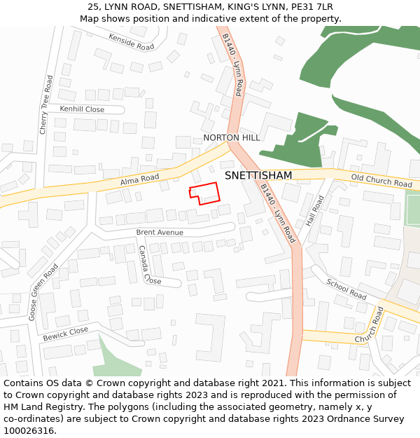 25, LYNN ROAD, SNETTISHAM, KING'S LYNN, PE31 7LR: Location map and indicative extent of plot