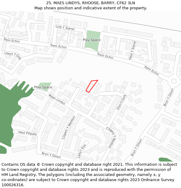25, MAES LINDYS, RHOOSE, BARRY, CF62 3LN: Location map and indicative extent of plot