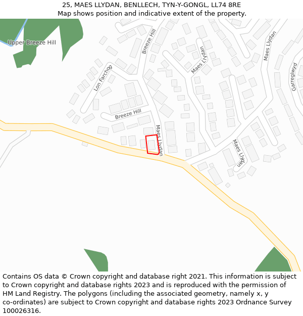 25, MAES LLYDAN, BENLLECH, TYN-Y-GONGL, LL74 8RE: Location map and indicative extent of plot