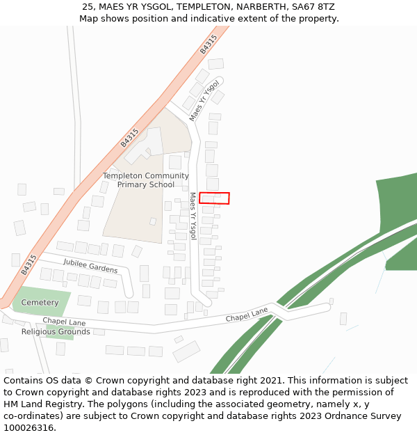 25, MAES YR YSGOL, TEMPLETON, NARBERTH, SA67 8TZ: Location map and indicative extent of plot