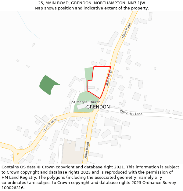 25, MAIN ROAD, GRENDON, NORTHAMPTON, NN7 1JW: Location map and indicative extent of plot