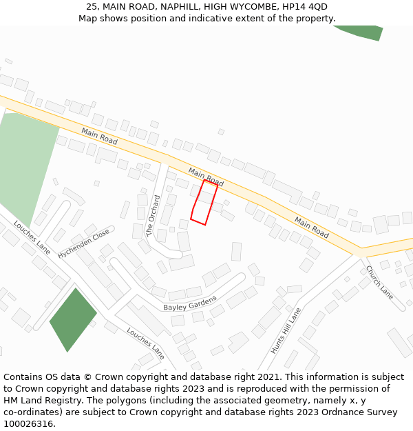 25, MAIN ROAD, NAPHILL, HIGH WYCOMBE, HP14 4QD: Location map and indicative extent of plot