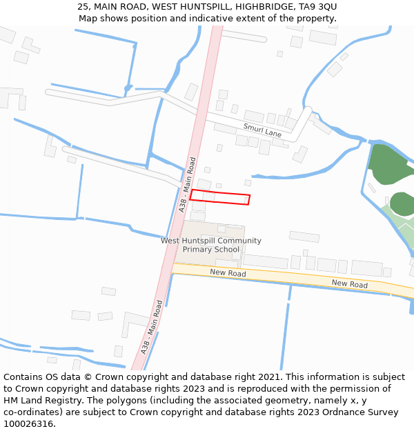 25, MAIN ROAD, WEST HUNTSPILL, HIGHBRIDGE, TA9 3QU: Location map and indicative extent of plot