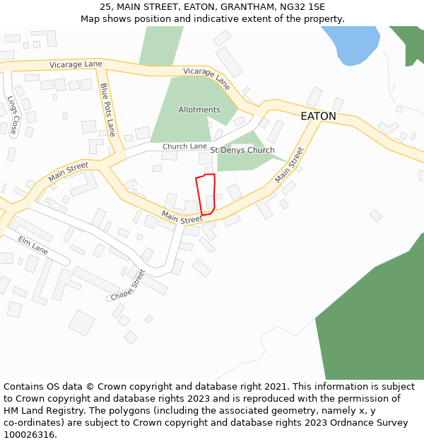25, MAIN STREET, EATON, GRANTHAM, NG32 1SE: Location map and indicative extent of plot