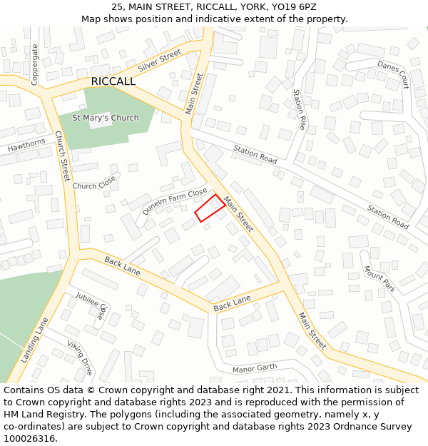 25, MAIN STREET, RICCALL, YORK, YO19 6PZ: Location map and indicative extent of plot