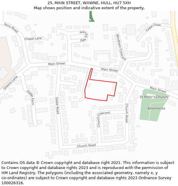 25, MAIN STREET, WAWNE, HULL, HU7 5XH: Location map and indicative extent of plot