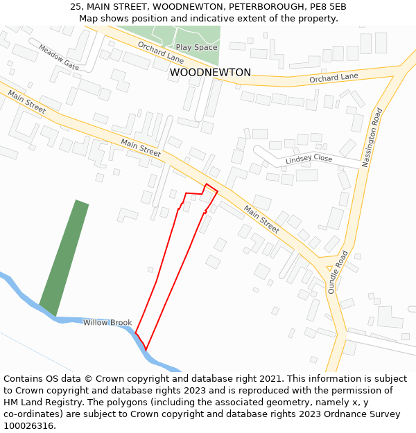 25, MAIN STREET, WOODNEWTON, PETERBOROUGH, PE8 5EB: Location map and indicative extent of plot