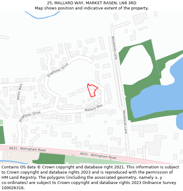 25, MALLARD WAY, MARKET RASEN, LN8 3RD: Location map and indicative extent of plot