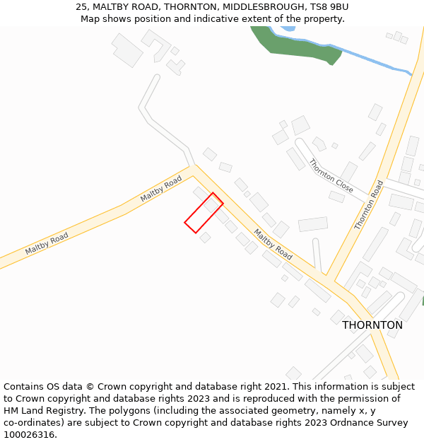 25, MALTBY ROAD, THORNTON, MIDDLESBROUGH, TS8 9BU: Location map and indicative extent of plot