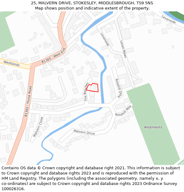 25, MALVERN DRIVE, STOKESLEY, MIDDLESBROUGH, TS9 5NS: Location map and indicative extent of plot
