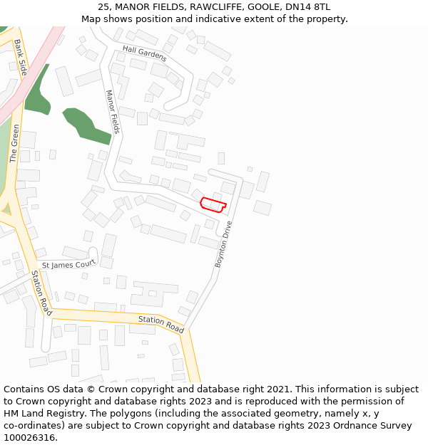 25, MANOR FIELDS, RAWCLIFFE, GOOLE, DN14 8TL: Location map and indicative extent of plot