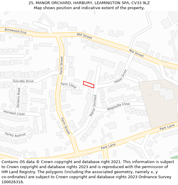 25, MANOR ORCHARD, HARBURY, LEAMINGTON SPA, CV33 9LZ: Location map and indicative extent of plot