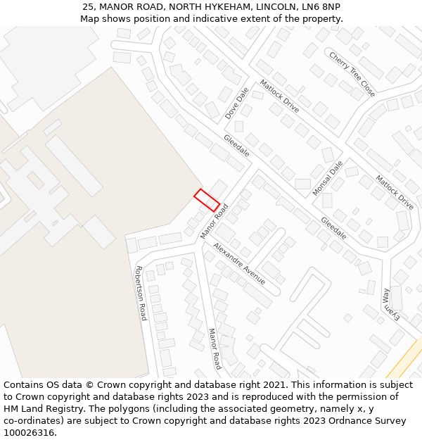 25, MANOR ROAD, NORTH HYKEHAM, LINCOLN, LN6 8NP: Location map and indicative extent of plot