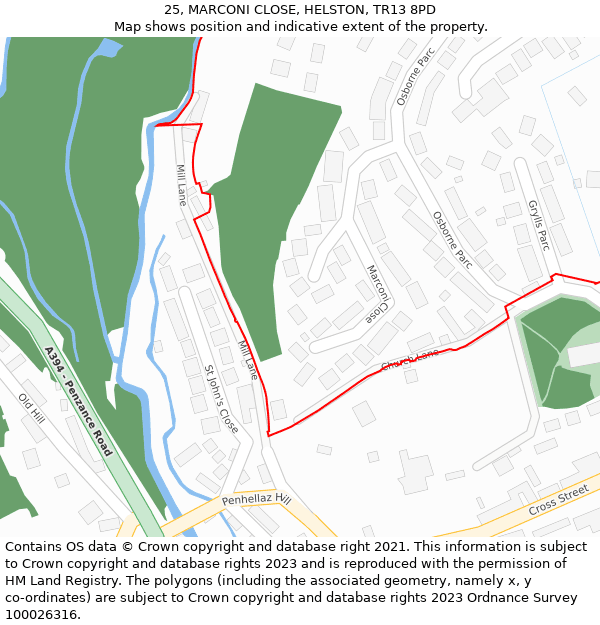 25, MARCONI CLOSE, HELSTON, TR13 8PD: Location map and indicative extent of plot