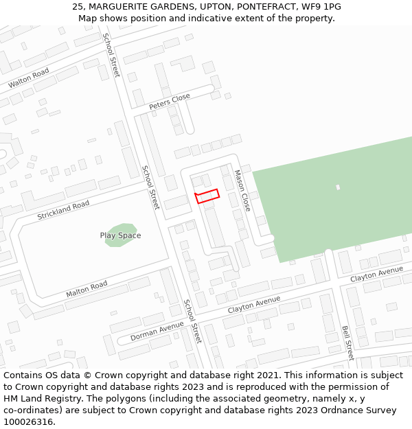 25, MARGUERITE GARDENS, UPTON, PONTEFRACT, WF9 1PG: Location map and indicative extent of plot