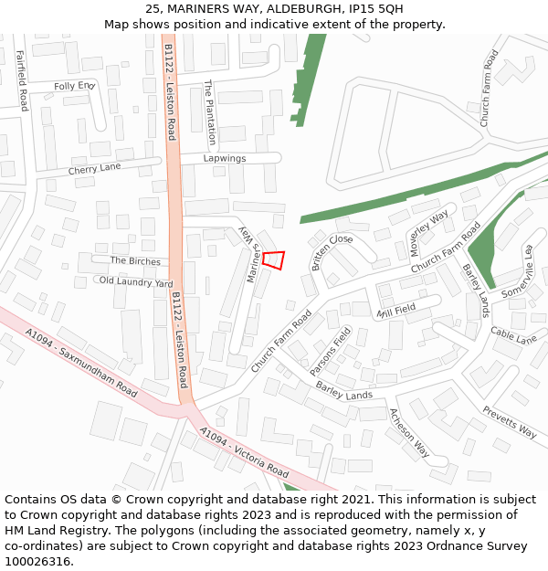 25, MARINERS WAY, ALDEBURGH, IP15 5QH: Location map and indicative extent of plot