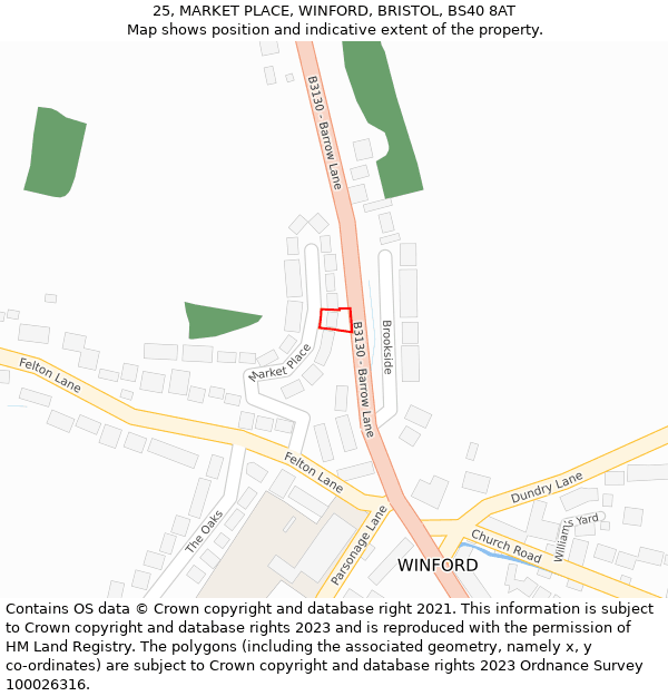 25, MARKET PLACE, WINFORD, BRISTOL, BS40 8AT: Location map and indicative extent of plot