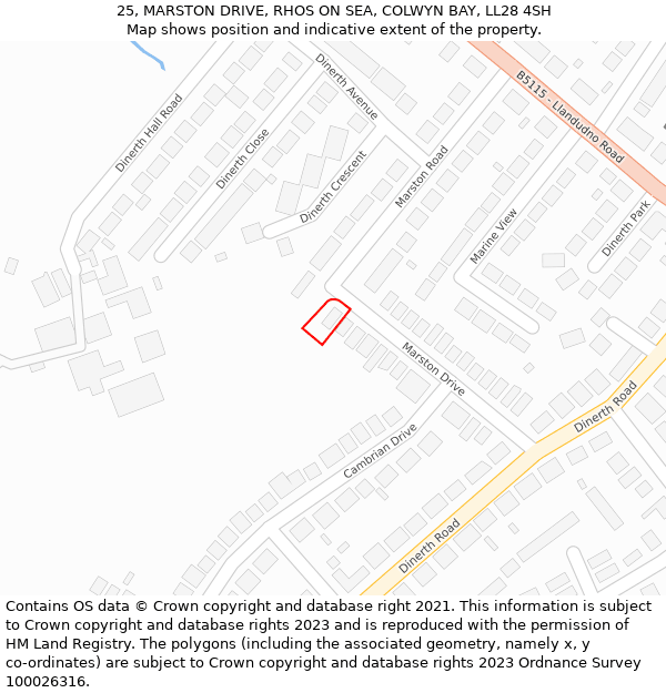 25, MARSTON DRIVE, RHOS ON SEA, COLWYN BAY, LL28 4SH: Location map and indicative extent of plot